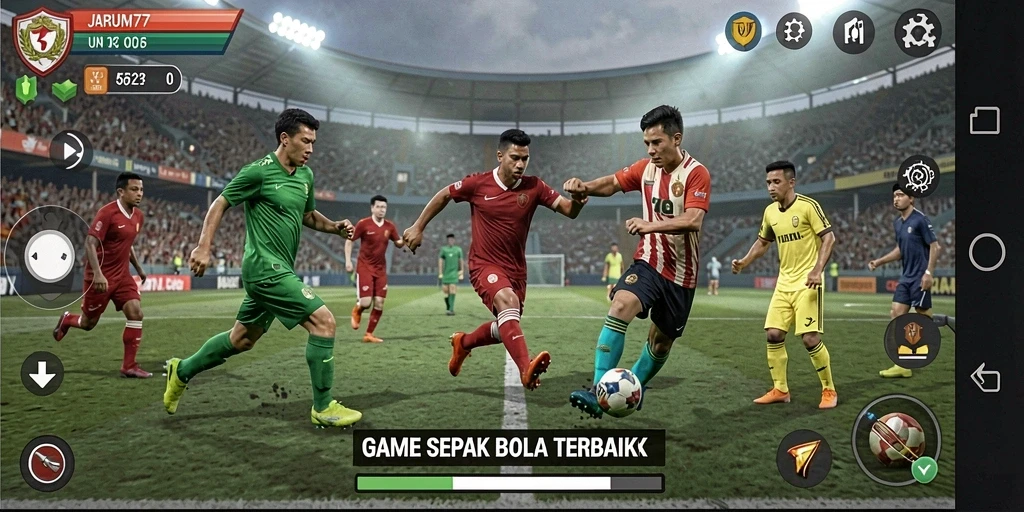 Screenshot gameplay JARUM77 dengan aksi seru di lapangan sepak bola.