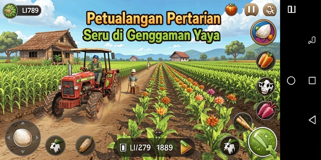 Screenshot gameplay LI789 yang menunjukkan keindahan pertanian.