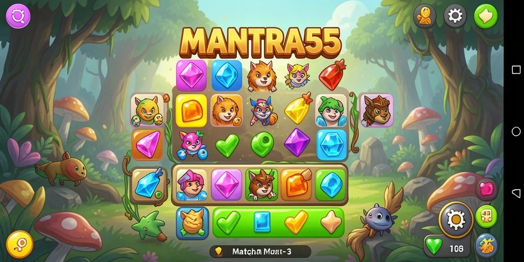 Tangkapan layar dari game Match-3 dengan gameplay seru dan berwarna.