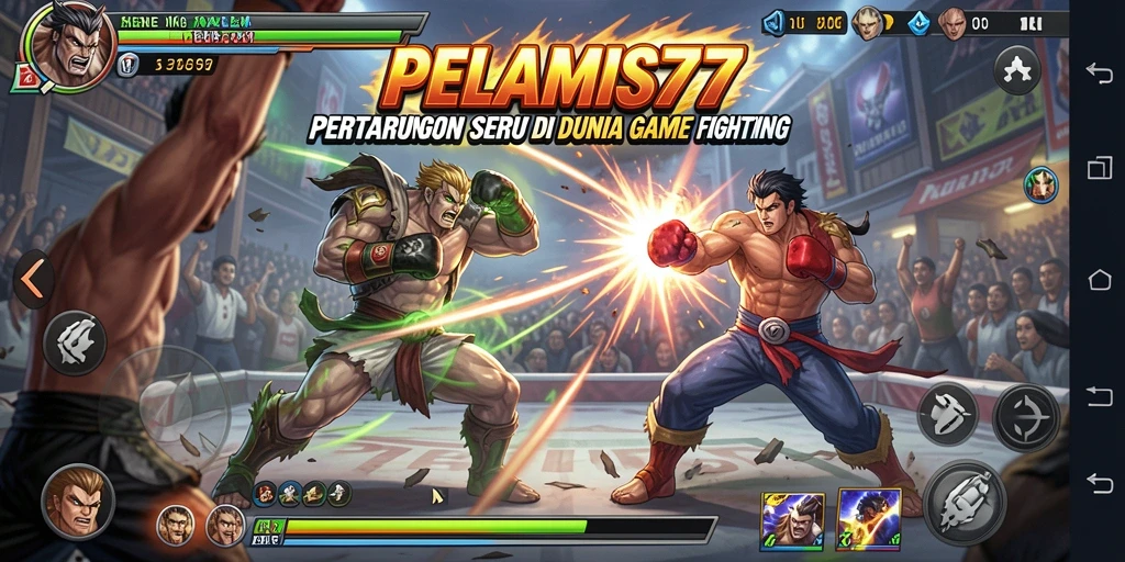 Tampilan pertarungan mendebarkan dalam PELAMIS77 dengan karakter ikonik.